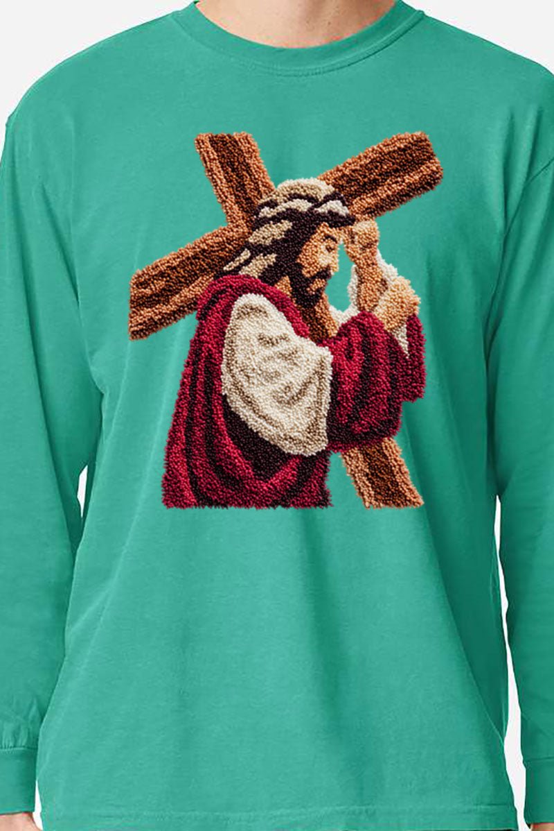 Faux Yarn Jesus At The Cross Comfort Colors Heavyweight Long Sleeve T-Shirt - Wholesale Accessory Market