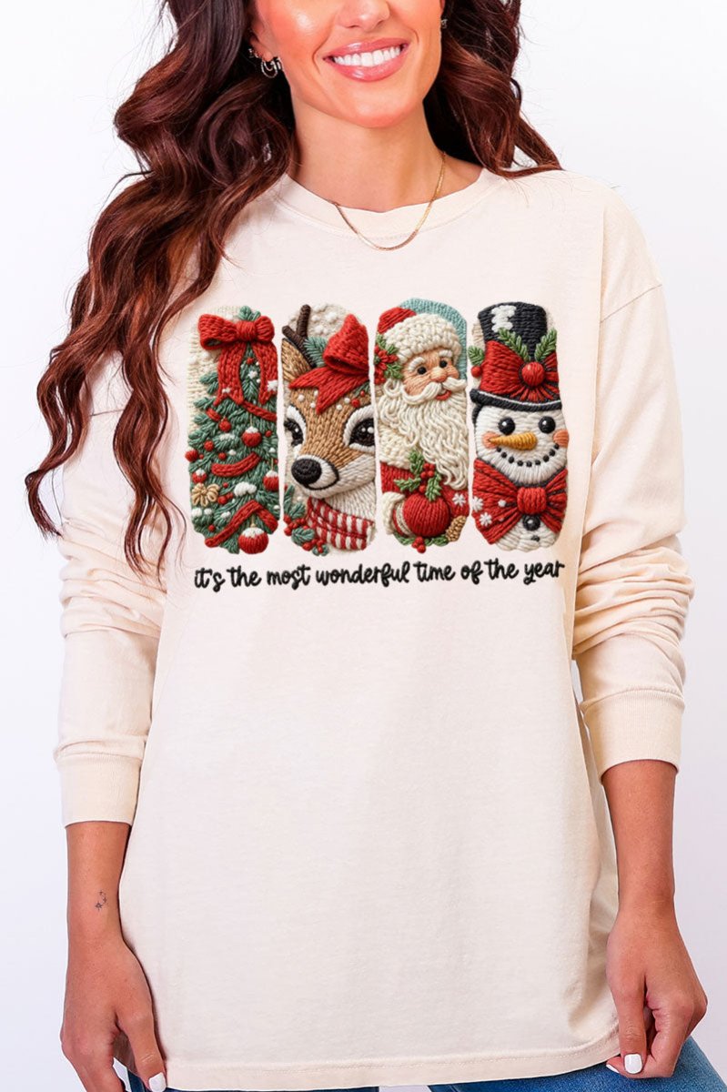 Faux Yarn Most Wonderful Time Comfort Colors Heavyweight Long Sleeve T-Shirt - Wholesale Accessory Market
