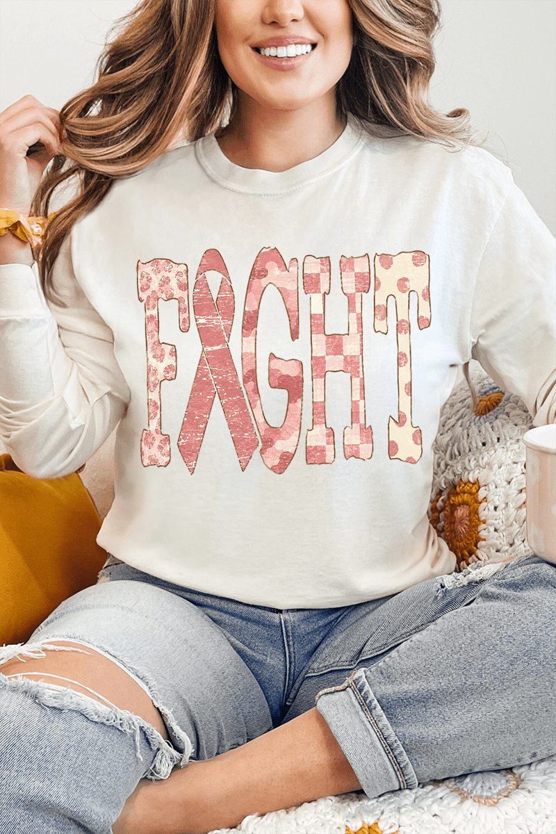 Pink Patterned Fight Comfort Colors Heavyweight Long T-Shirt - Wholesale Accessory Market