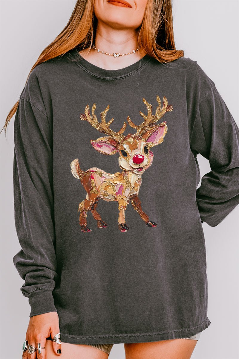 The Painted Red Nose Reindeer Comfort Colors Heavyweight Long Sleeve T-Shirt - Wholesale Accessory Market