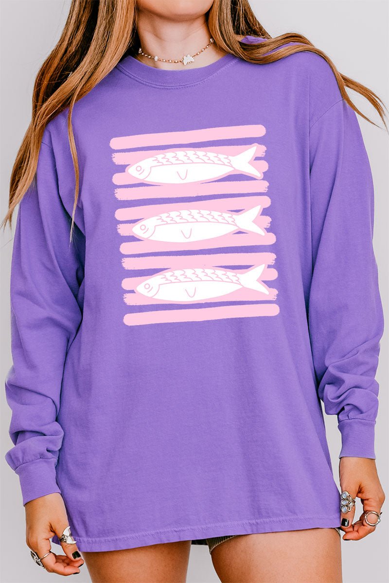 Preppy Pink Fish Comfort Colors Heavyweight Long Sleeve T-Shirt - Wholesale Accessory Market