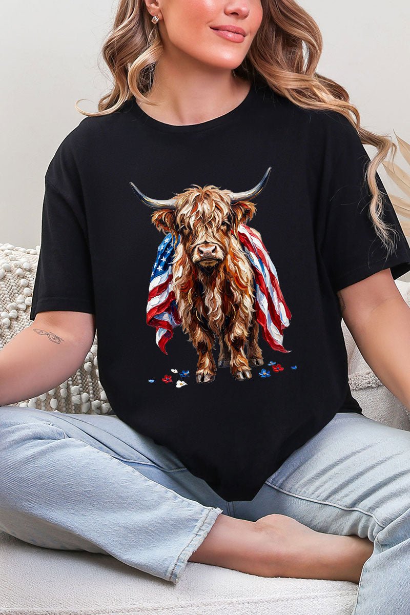 Painted Old Glory Highland Cow Softstyle Adult T-Shirt - Wholesale Accessory Market