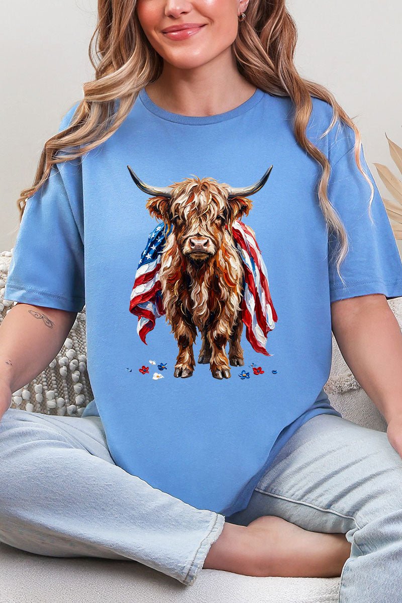 Painted Old Glory Highland Cow Softstyle Adult T-Shirt - Wholesale Accessory Market