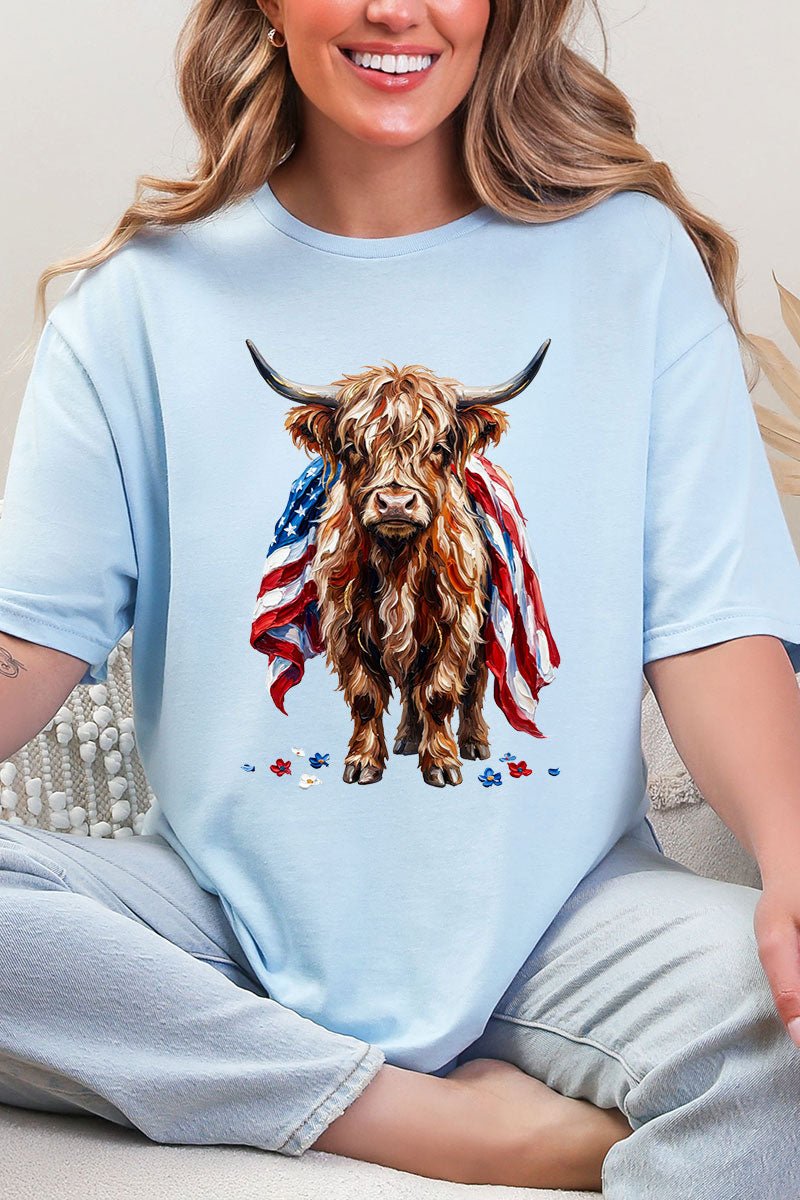 Painted Old Glory Highland Cow Softstyle Adult T-Shirt - Wholesale Accessory Market