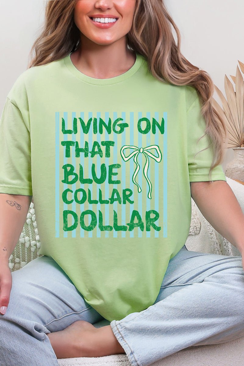 Striped Blue Collar Dollar Blue And Green Softstyle Adult T-Shirt - Wholesale Accessory Market