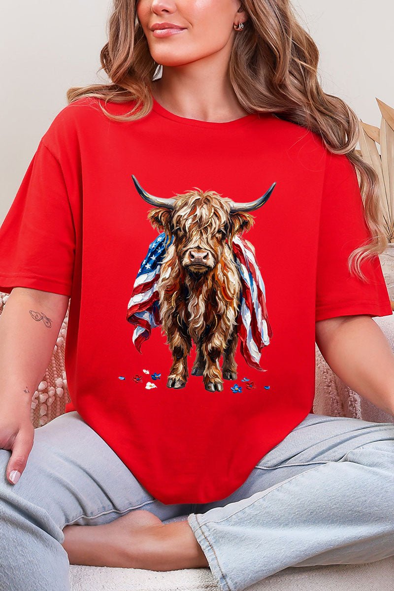 Painted Old Glory Highland Cow Softstyle Adult T-Shirt - Wholesale Accessory Market