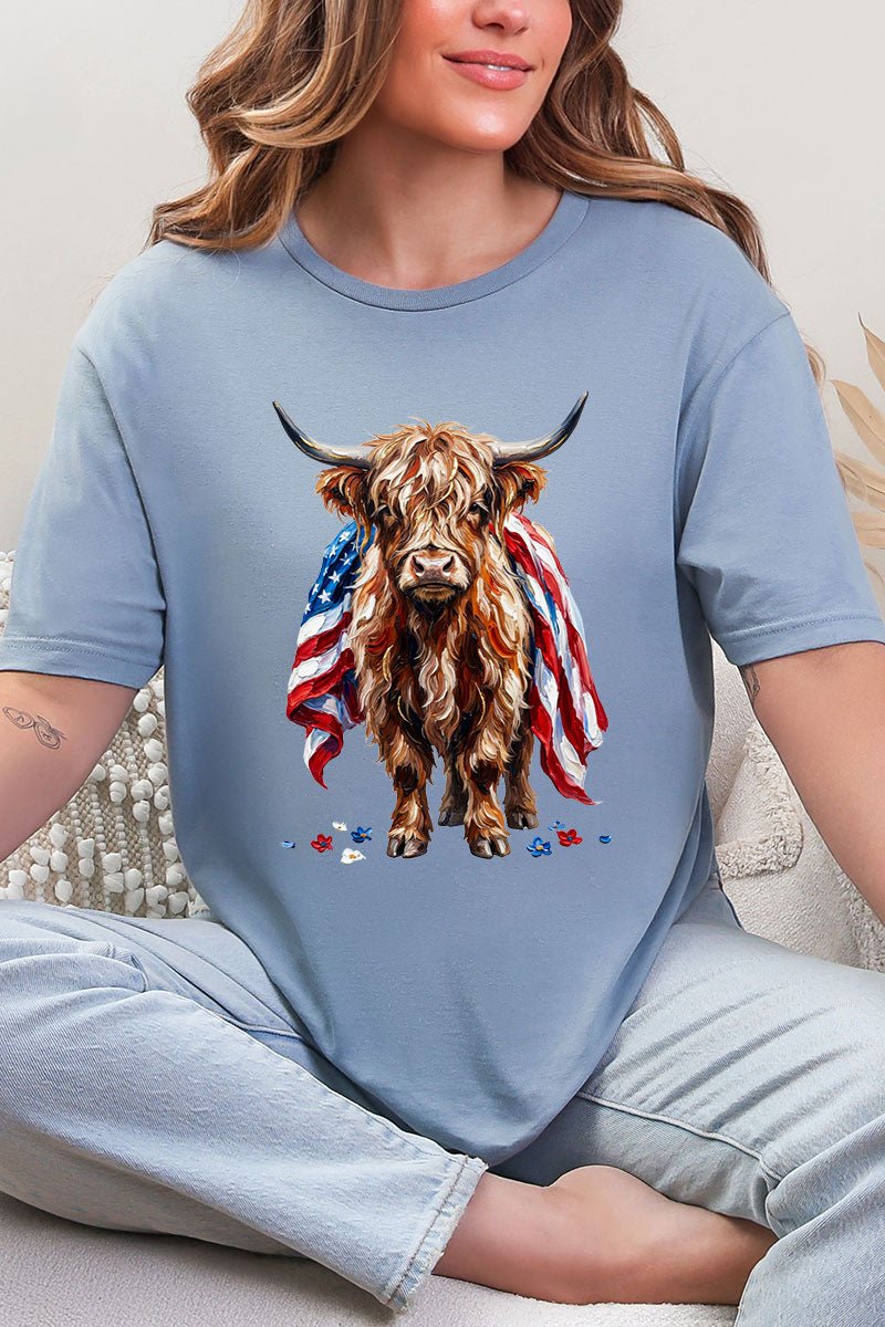 Painted Old Glory Highland Cow Softstyle Adult T-Shirt - Wholesale Accessory Market