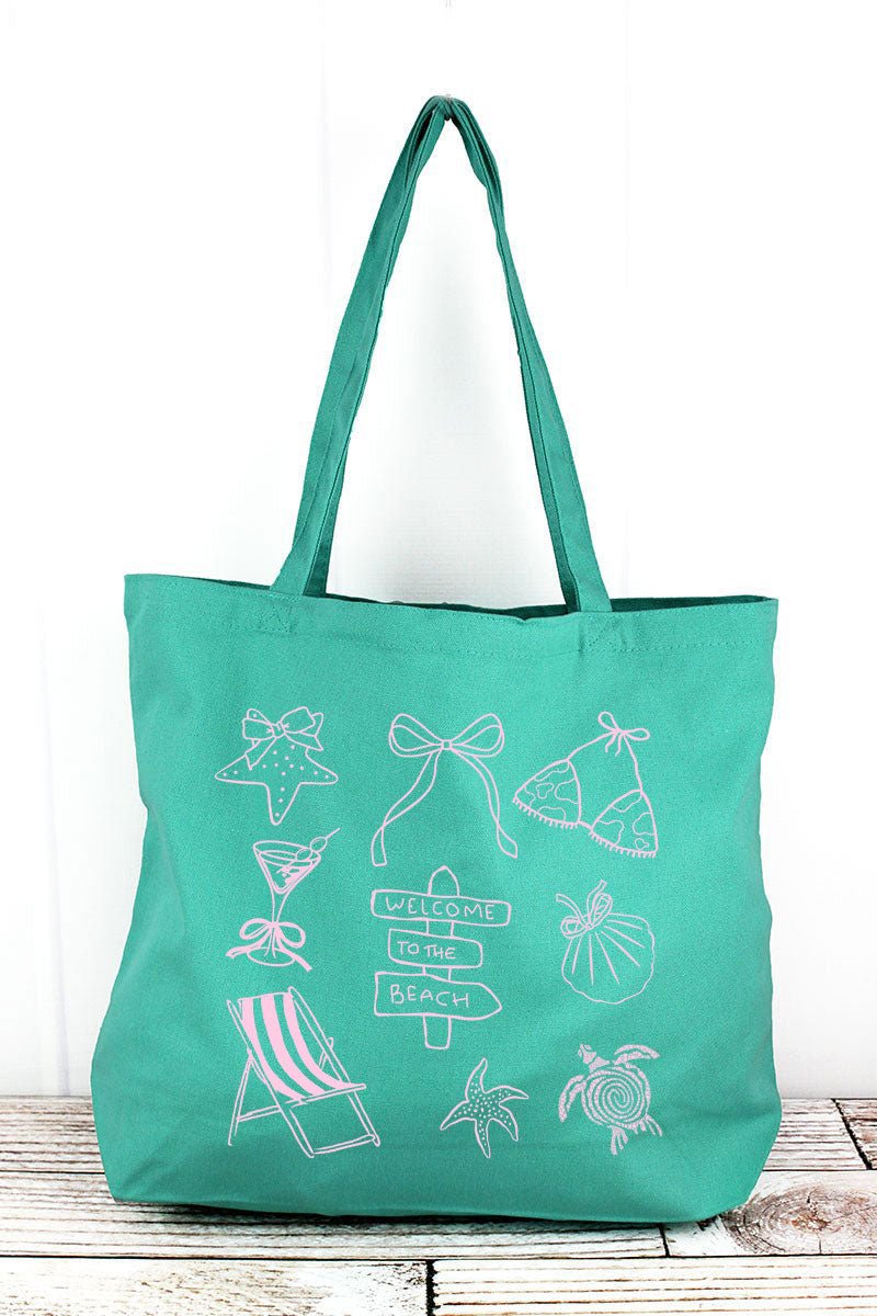 Welcome To The Beach Pigment - Dyed Large Canvas Tote - Wholesale Accessory Market