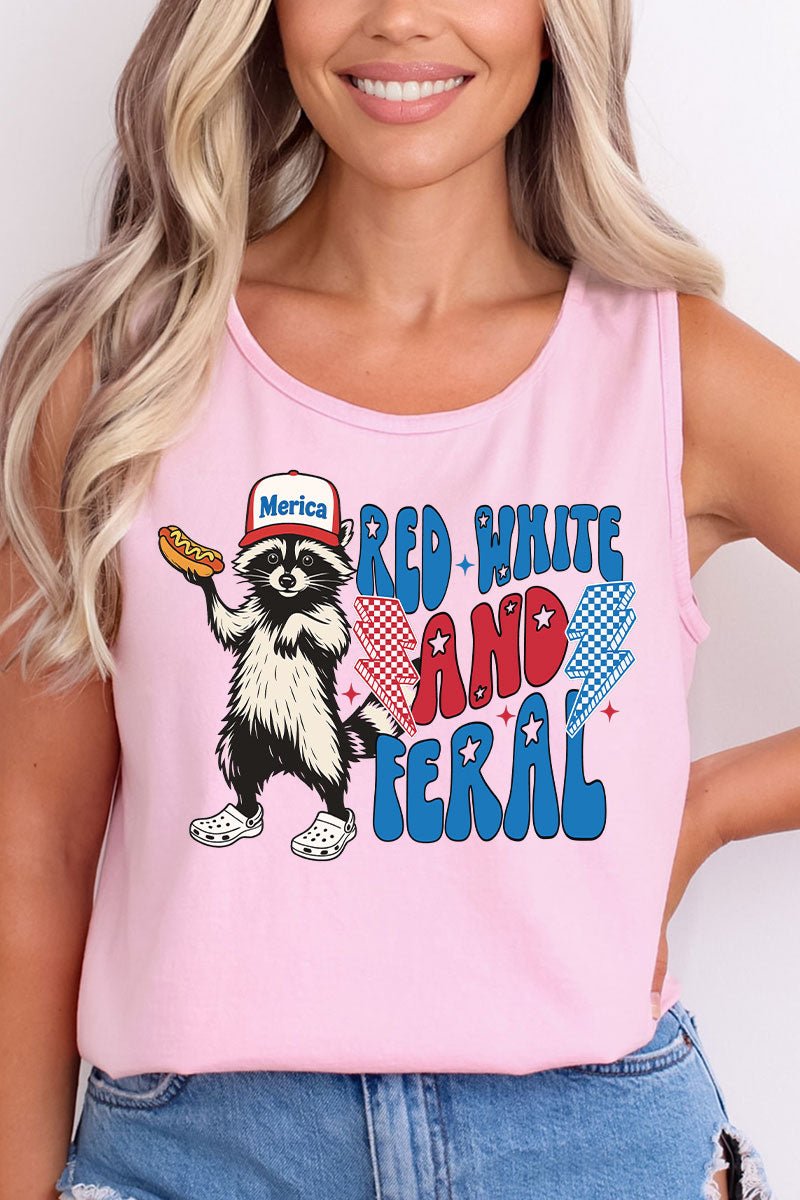 Red, White, And Feral Comfort Colors Cotton Tank Top - Wholesale Accessory Market