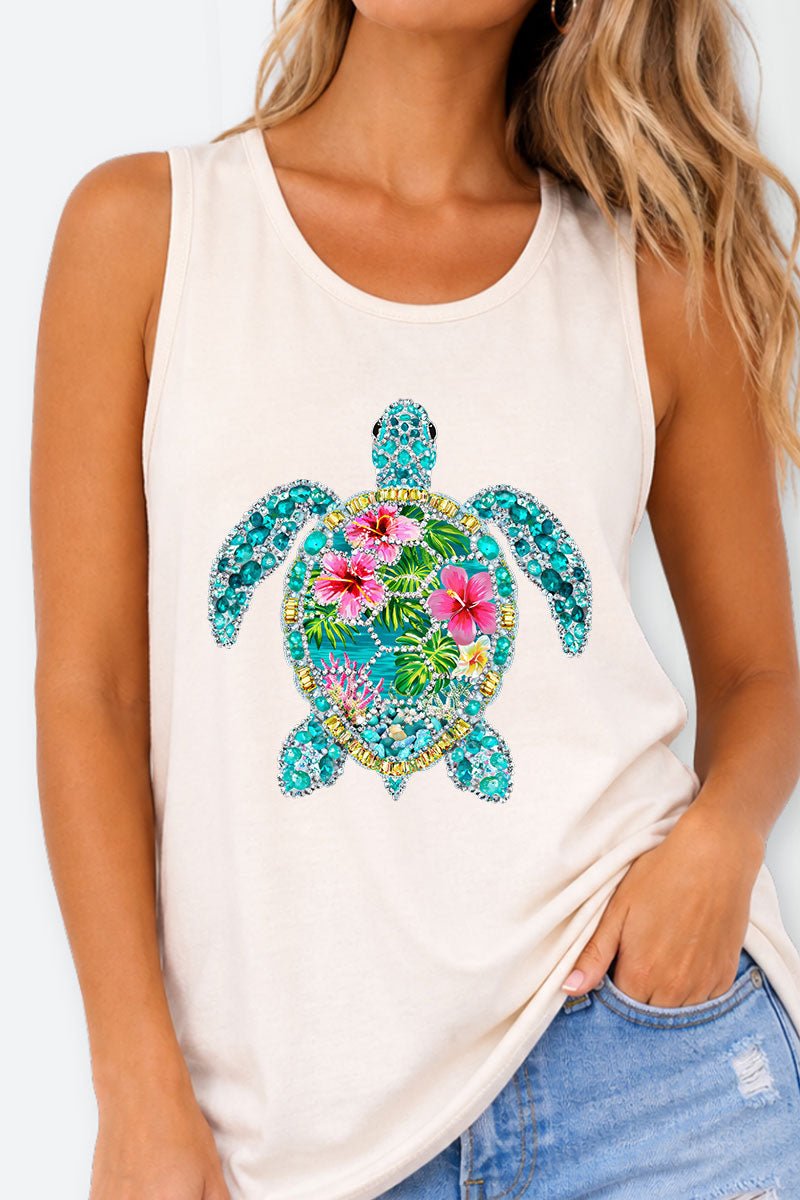 Seaside Sparkle Turtle Comfort Colors Cotton Tank Top - Wholesale Accessory Market
