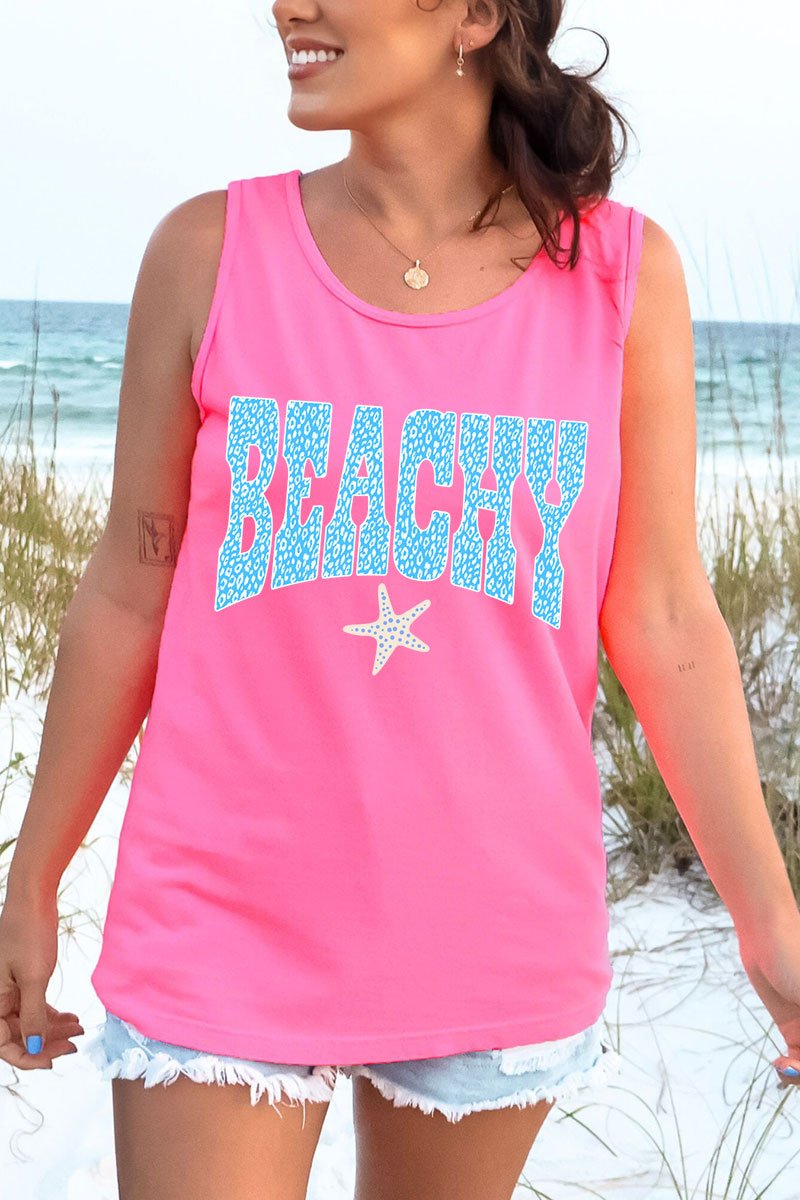 Coastal Beachy Leopard Comfort Colors Cotton Tank Top - Wholesale Accessory Market