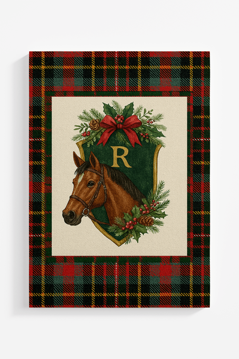 Equestrian Holiday Monogram Crest Ready To Frame Print *Customize Your Initial - Wholesale Accessory Market