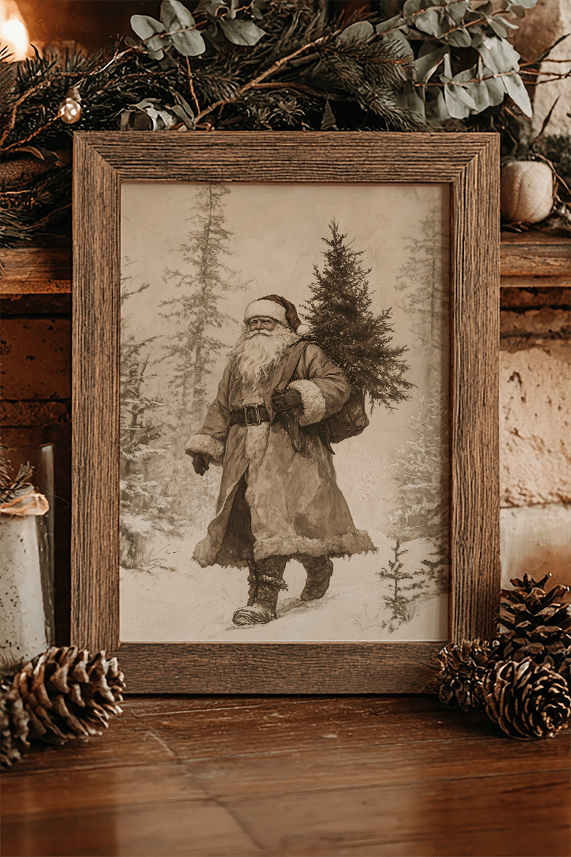 Vintage Santa In The Woods Ready To Frame Print - Wholesale Accessory Market