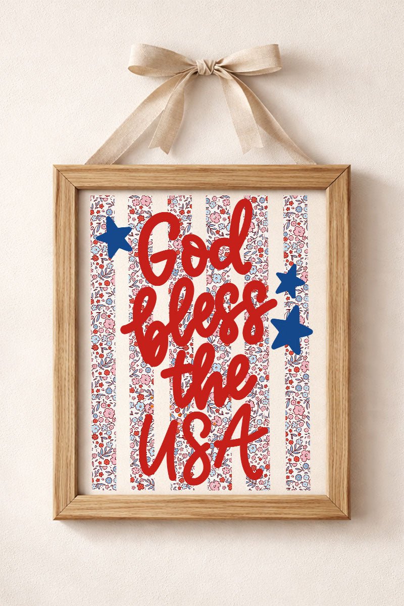 Floral God Bless The USA Ready To Frame Canvas Print - Wholesale Accessory Market
