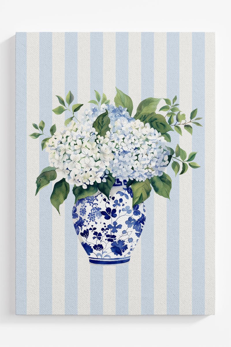 Striped Sunday Blue Blooms Ready To Frame Canvas Print - Wholesale Accessory Market