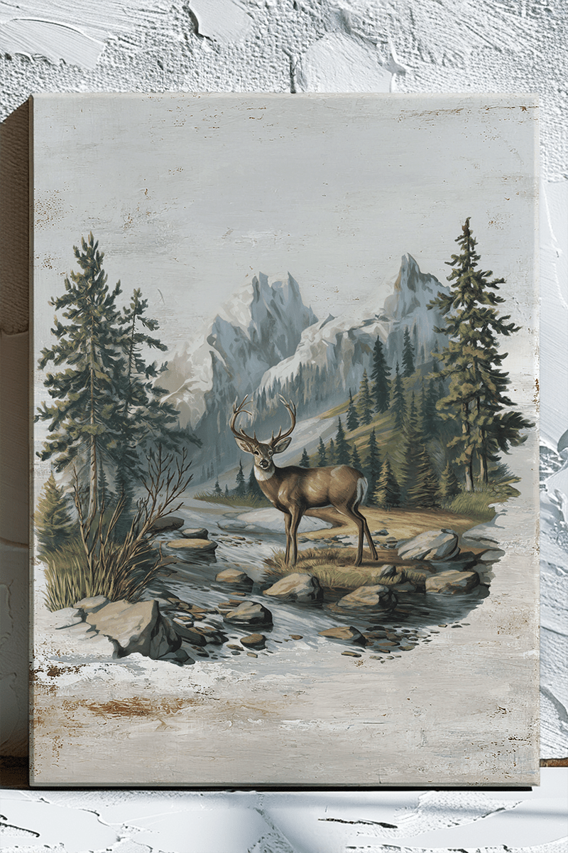 Alpine Deer Stretched Canvas Print - Wholesale Accessory Market