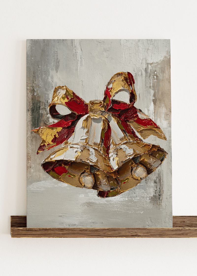 The Painted Rustic Christmas Bells Stretched Canvas Print - Wholesale Accessory Market