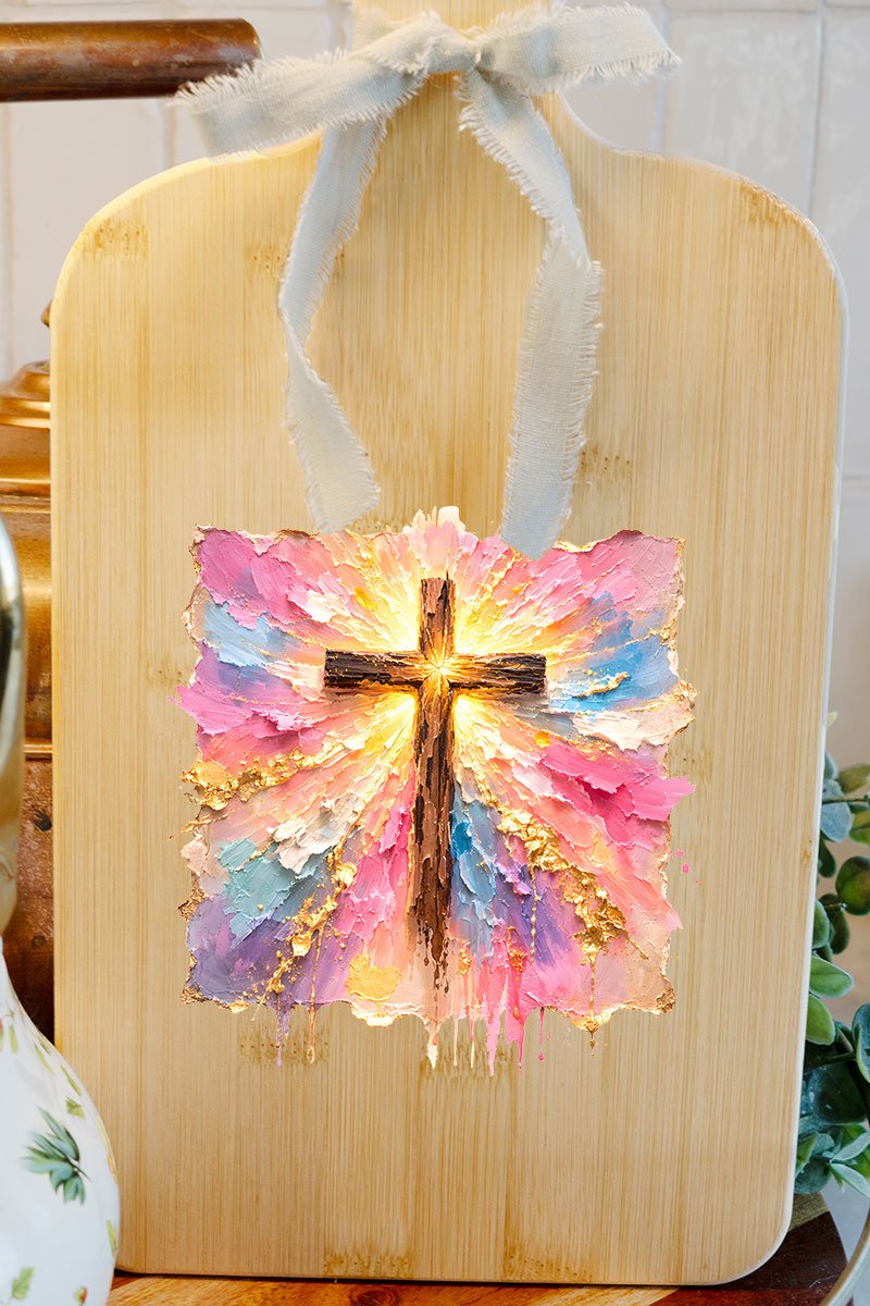 Pastel Brushstroke Cross Decorative Wood Cutting Board - Wholesale Accessory Market