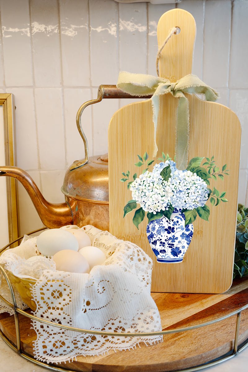 Sunday Blue Blooms Wood Cutting Board - Wholesale Accessory Market