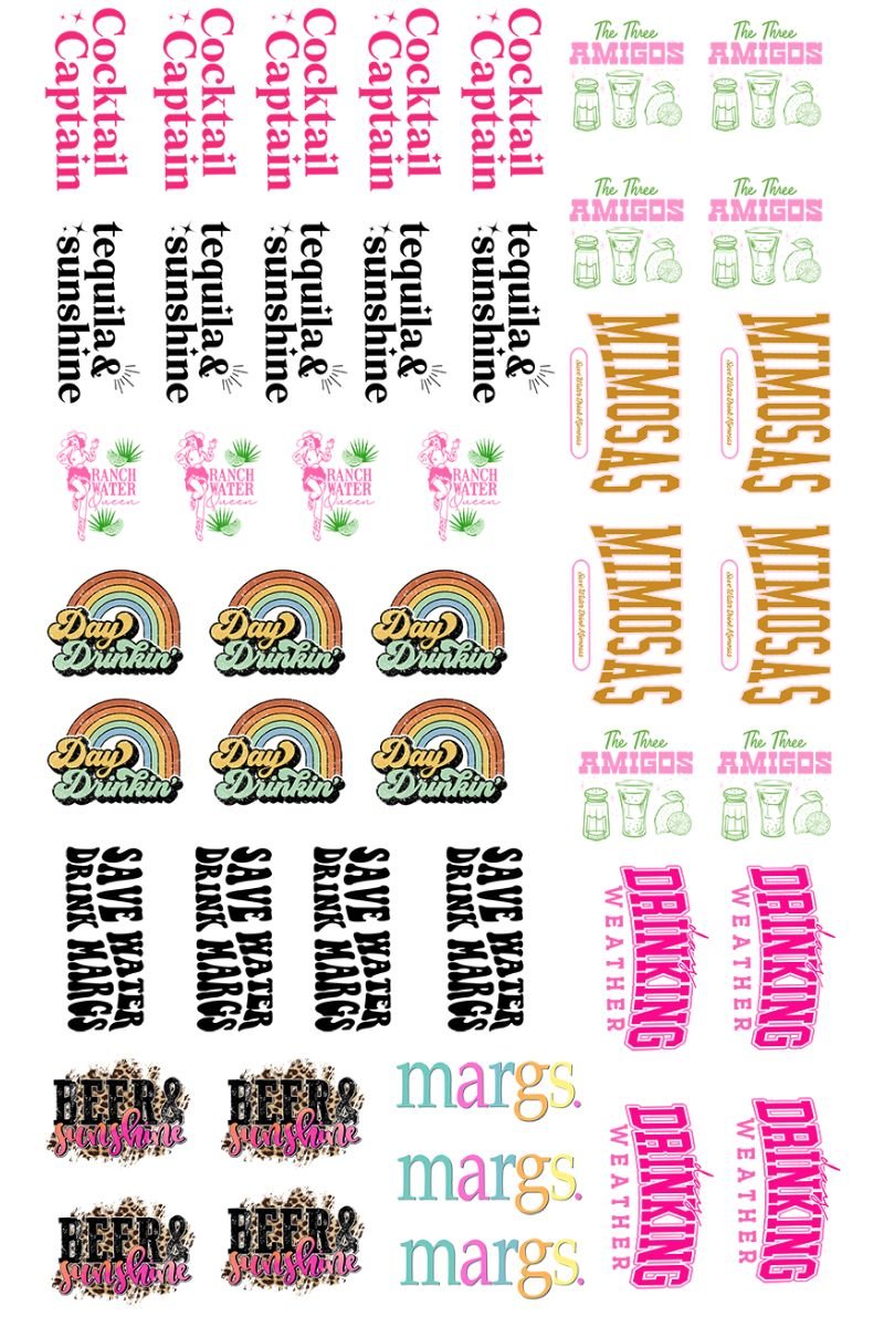 22 x 36 Drinks Pre-Made Hat Gang Sheet - Wholesale Accessory Market
