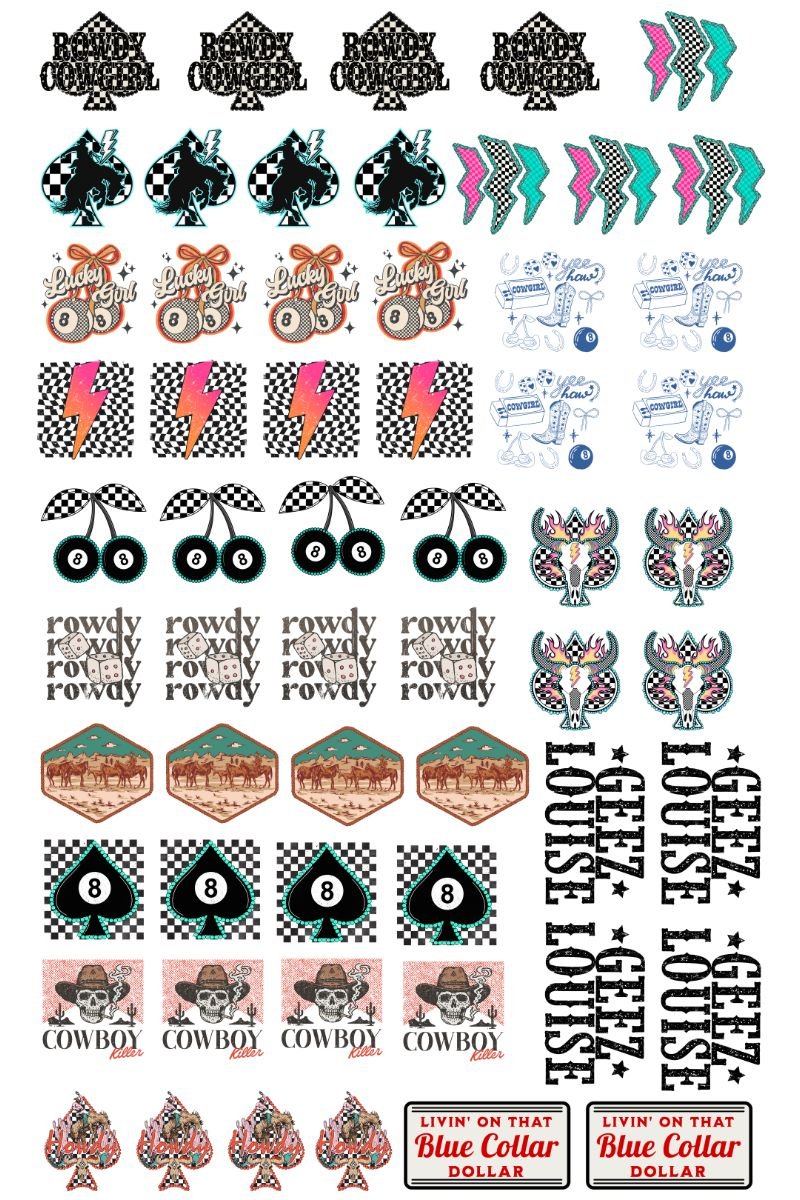 22 x 36 Western Version 5 Pre - Made Hat Gang Sheet - Wholesale Accessory Market