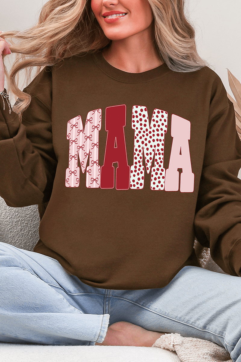 Blush And Bows Mama Faux Yarn Ecosmart Crewneck Sweatshirt - Wholesale Accessory Market
