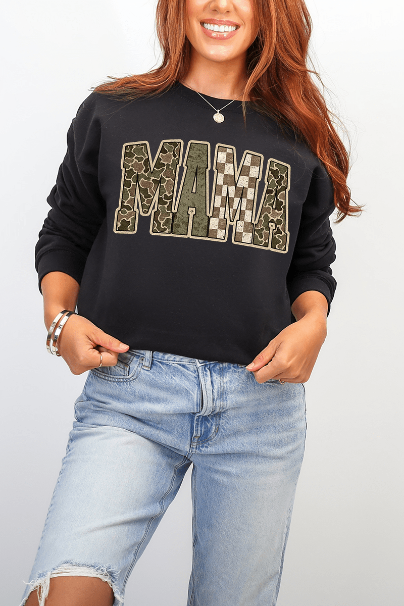 Camo Checkered Mama Ecosmart Crewneck Sweatshirt - Wholesale Accessory Market
