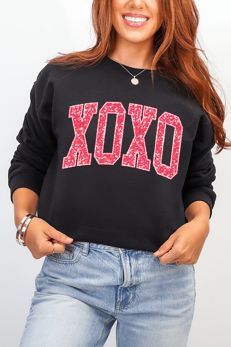 Faux Glitter XOXO Ecosmart Crewneck Sweatshirt - Wholesale Accessory Market