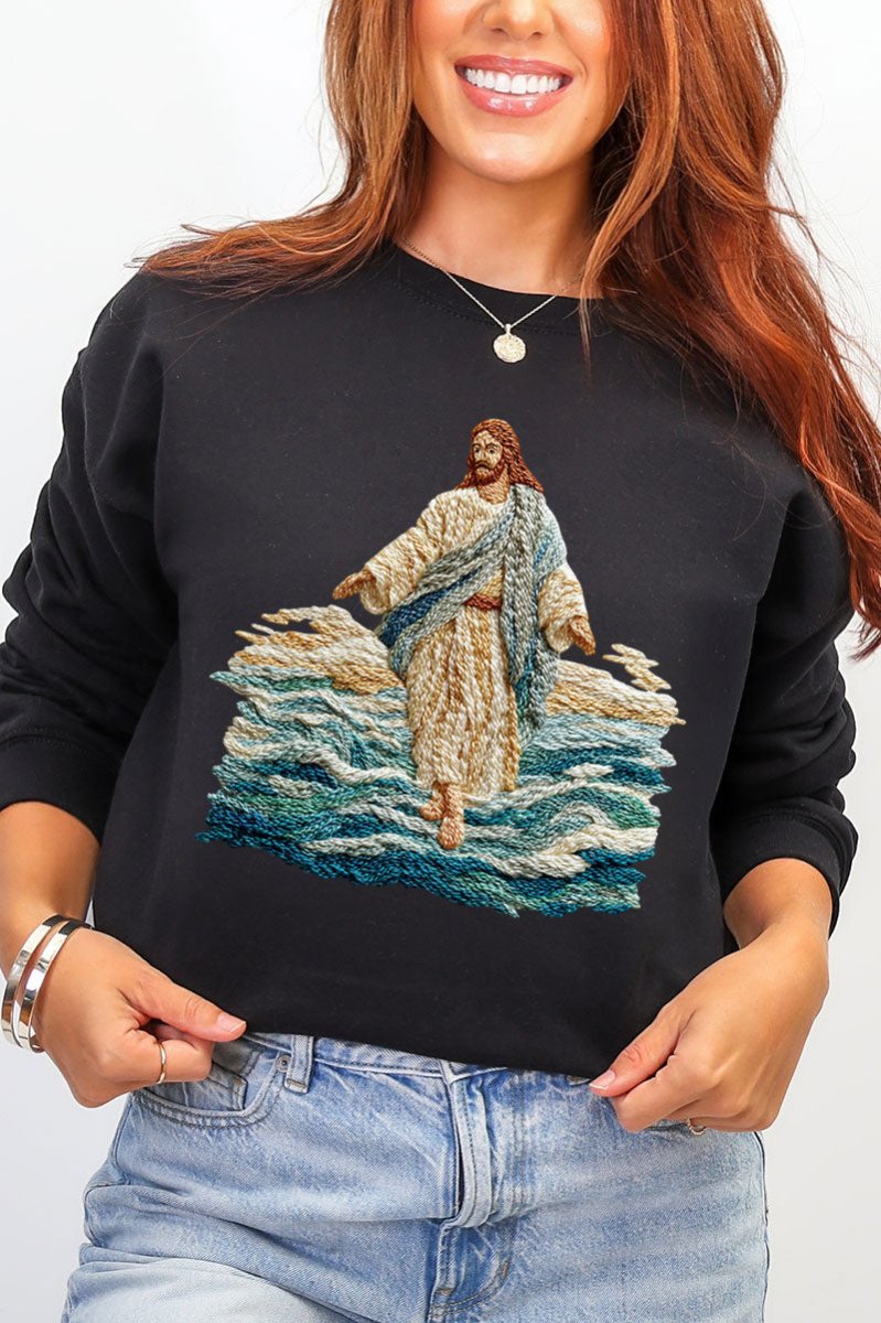 Faux Yarn Walking On Water Ecosmart Crewneck Sweatshirt - Wholesale Accessory Market
