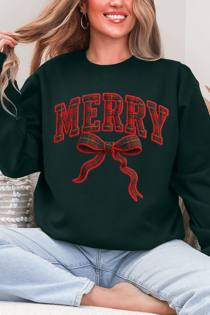 Merry In Plaid Ecosmart Crewneck Sweatshirt - Wholesale Accessory Market