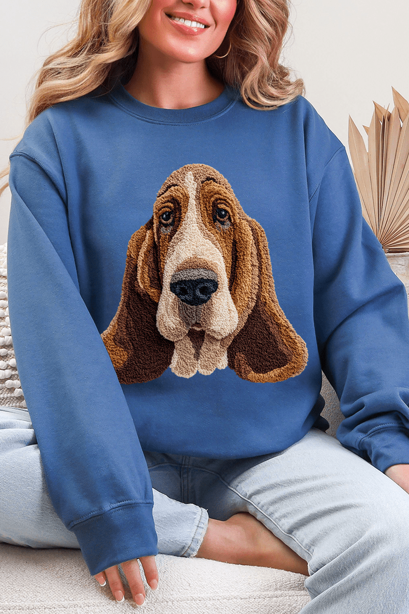 Faux Yarn Basset Hound Ecosmart Crewneck Sweatshirt - Wholesale Accessory Market