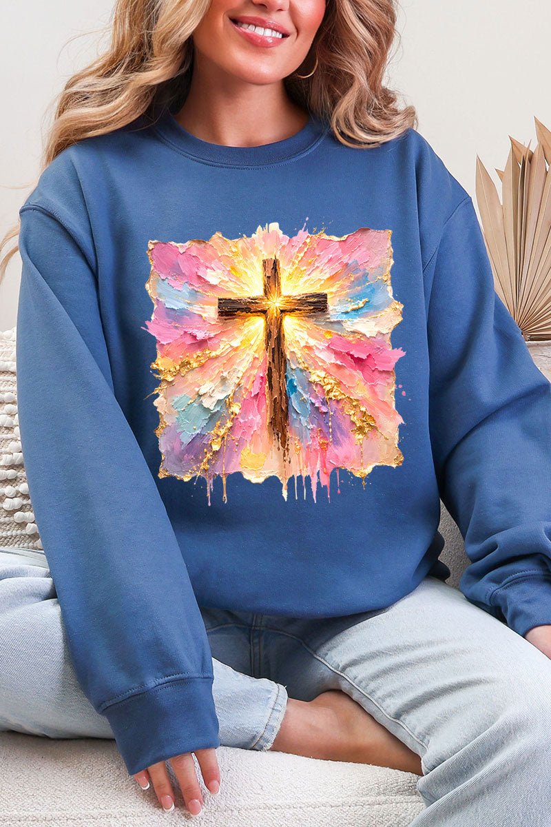 Pastel Brushstroke Cross Ecosmart Crewneck Sweatshirt - Wholesale Accessory Market