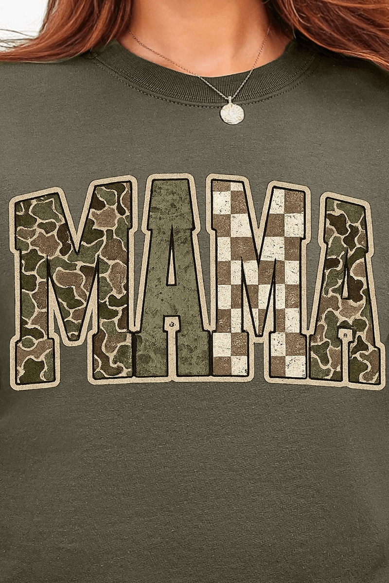 Camo Checkered Mama Ecosmart Crewneck Sweatshirt - Wholesale Accessory Market