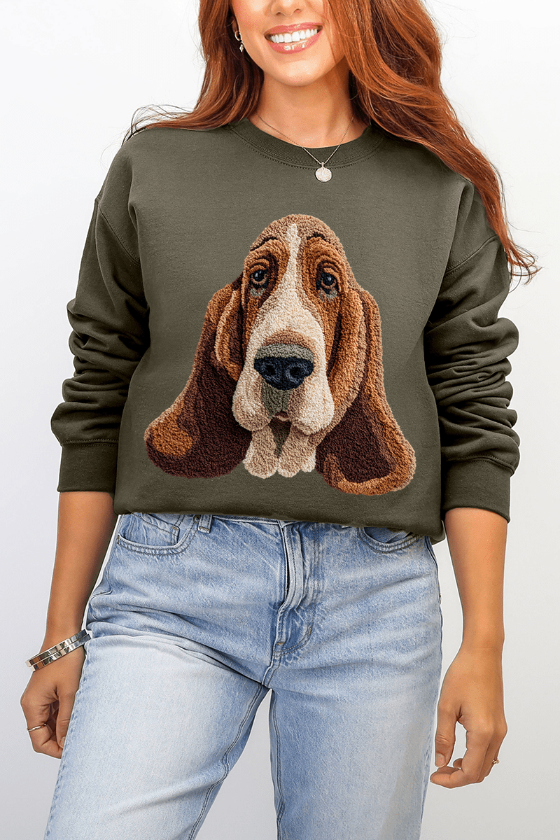 Faux Yarn Basset Hound Ecosmart Crewneck Sweatshirt - Wholesale Accessory Market