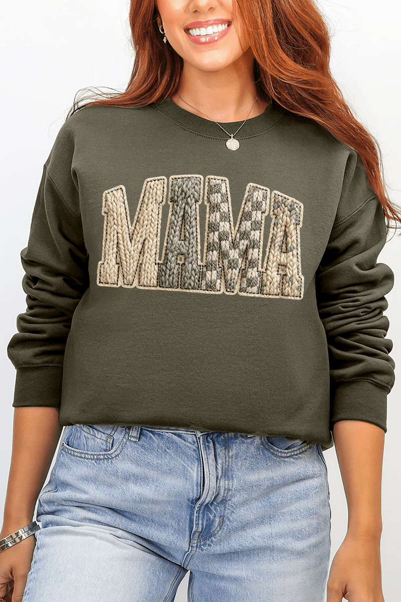 Faux Yarn Check Mama Ecosmart Crewneck Sweatshirt - Wholesale Accessory Market