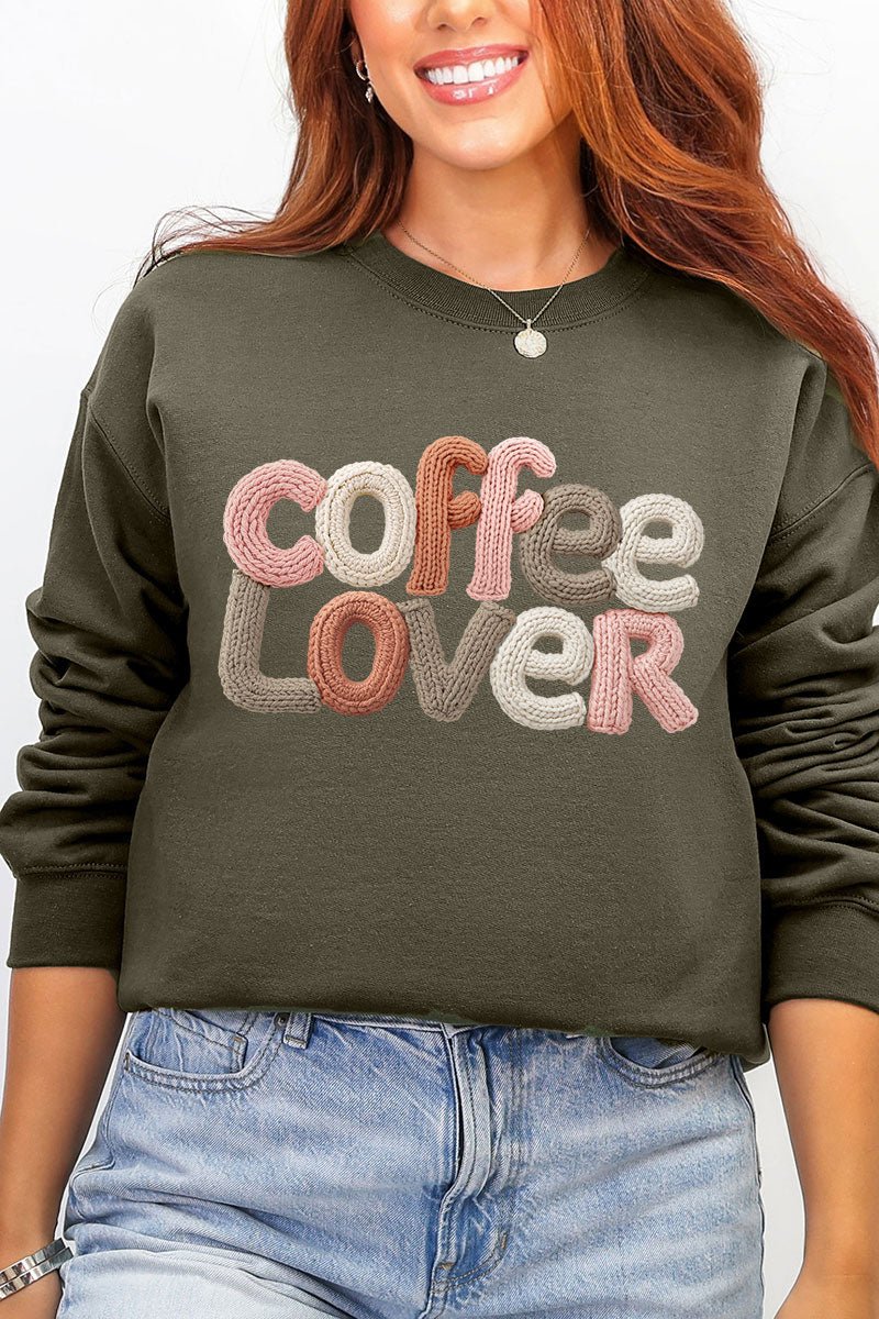 Faux Yarn Coffee Lover Ecosmart Crewneck Sweatshirt - Wholesale Accessory Market