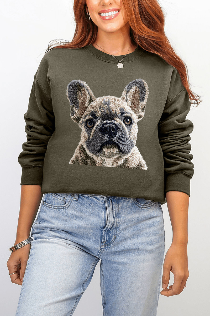 Faux Yarn French Bulldog Ecosmart Crewneck Sweatshirt - Wholesale Accessory Market