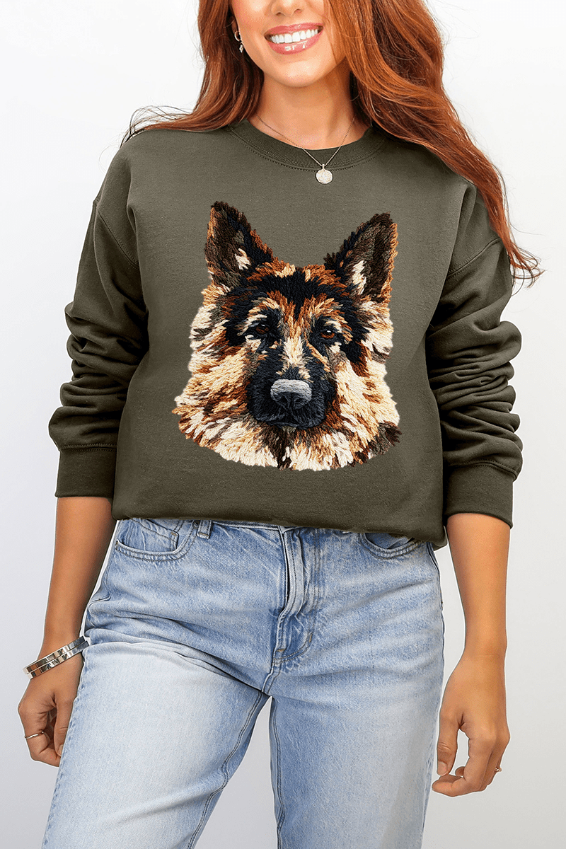 Faux Yarn German Shepherd Ecosmart Crewneck Sweatshirt - Wholesale Accessory Market
