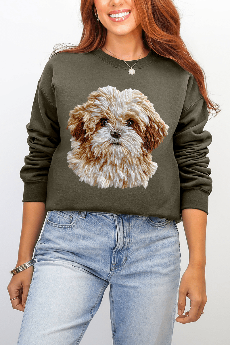 Faux Yarn Shih Tzu Ecosmart Crewneck Sweatshirt - Wholesale Accessory Market