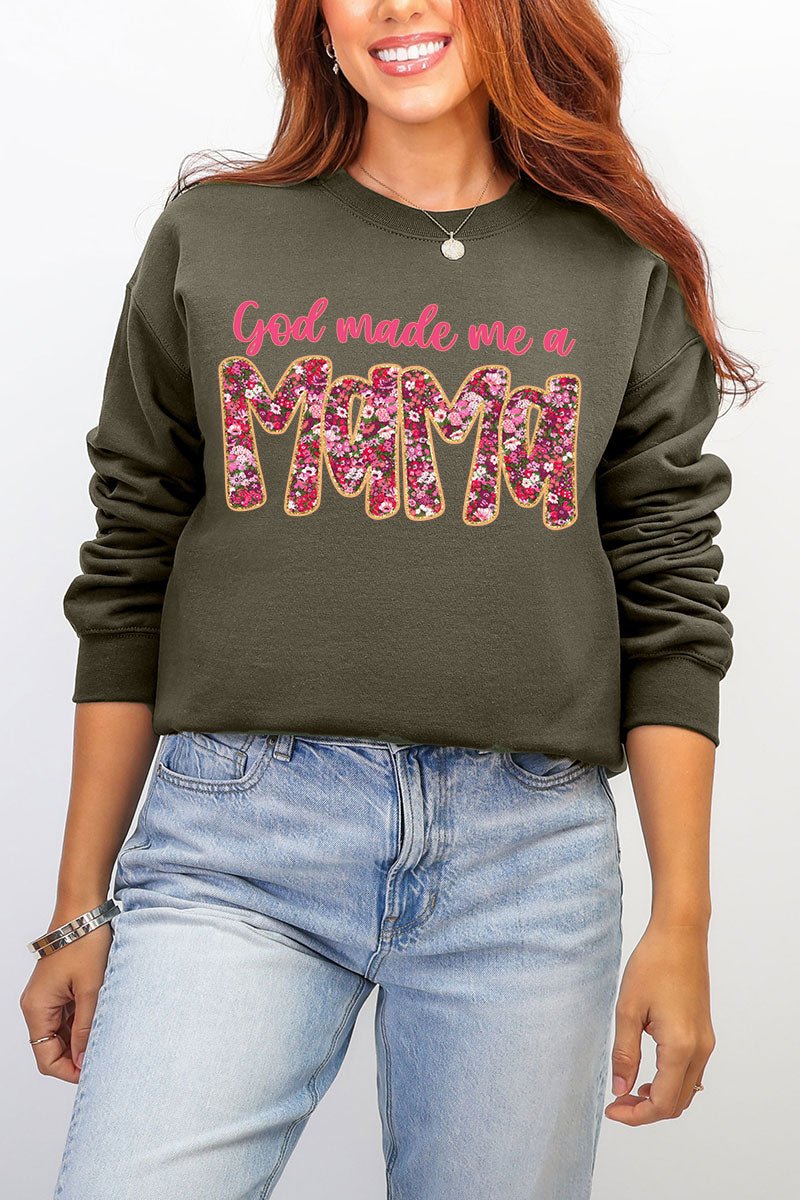 Pink God Made Me A Mama Ecosmart Crewneck Sweatshirt - Wholesale Accessory Market