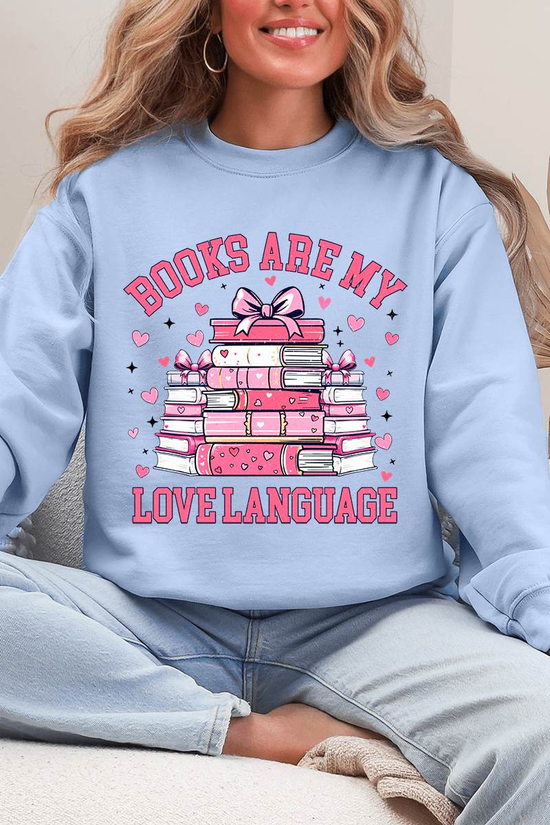 Valentine Books Are My Love Language Ecosmart Crewneck Sweatshirt - Wholesale Accessory Market