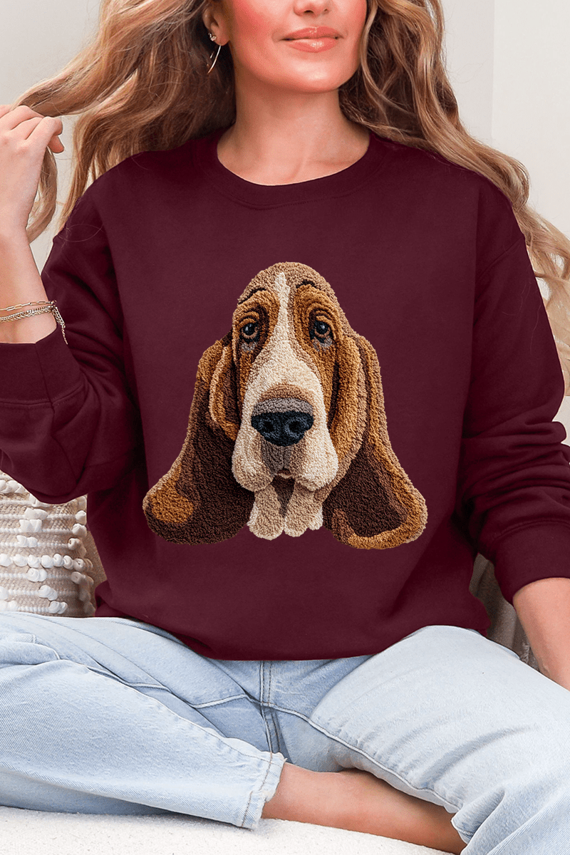 Faux Yarn Basset Hound Ecosmart Crewneck Sweatshirt - Wholesale Accessory Market