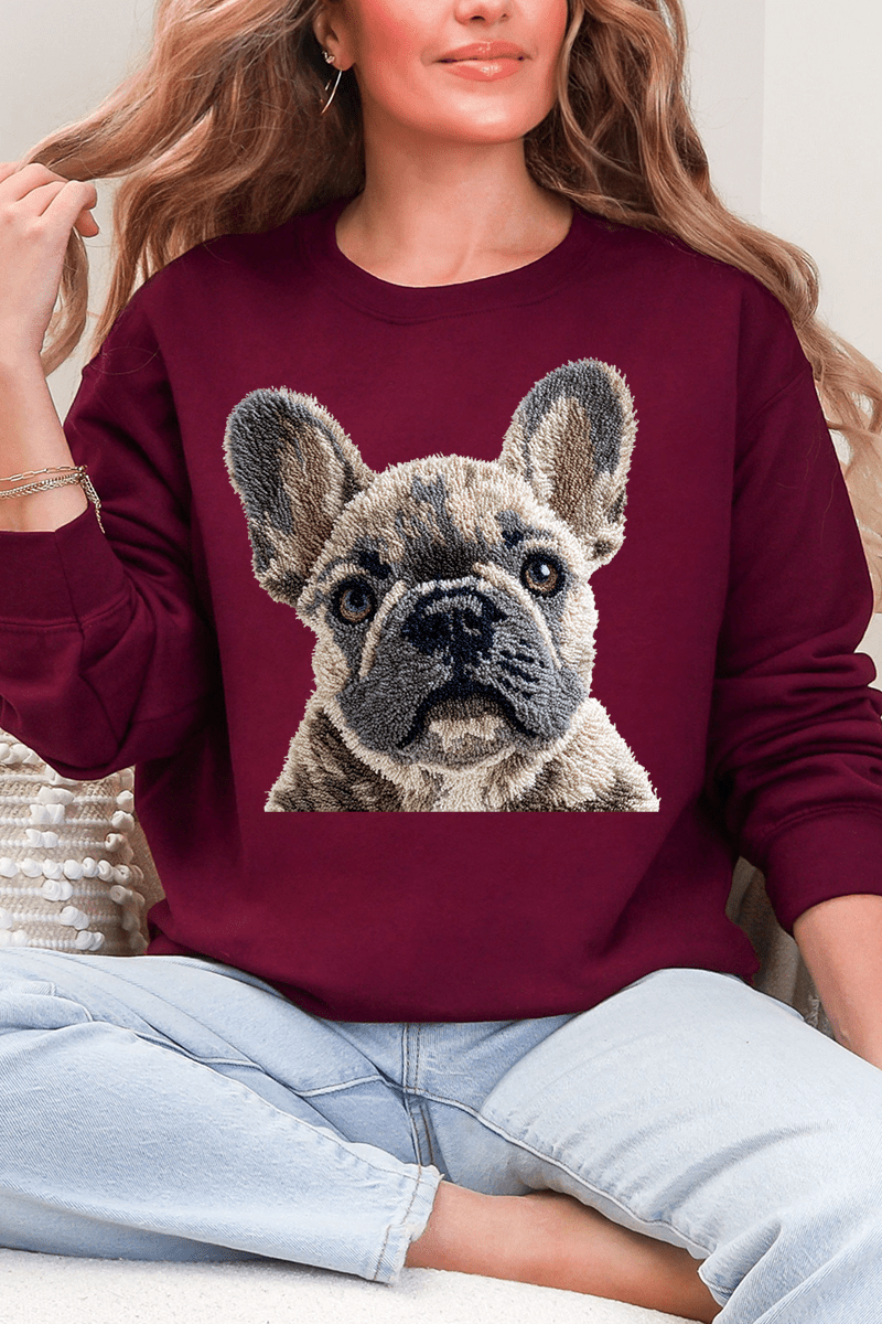 Faux Yarn French Bulldog Ecosmart Crewneck Sweatshirt - Wholesale Accessory Market