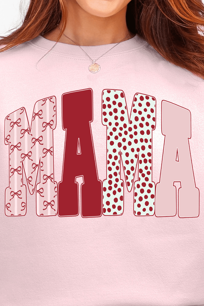 Blush And Bows Mama Faux Yarn Ecosmart Crewneck Sweatshirt - Wholesale Accessory Market