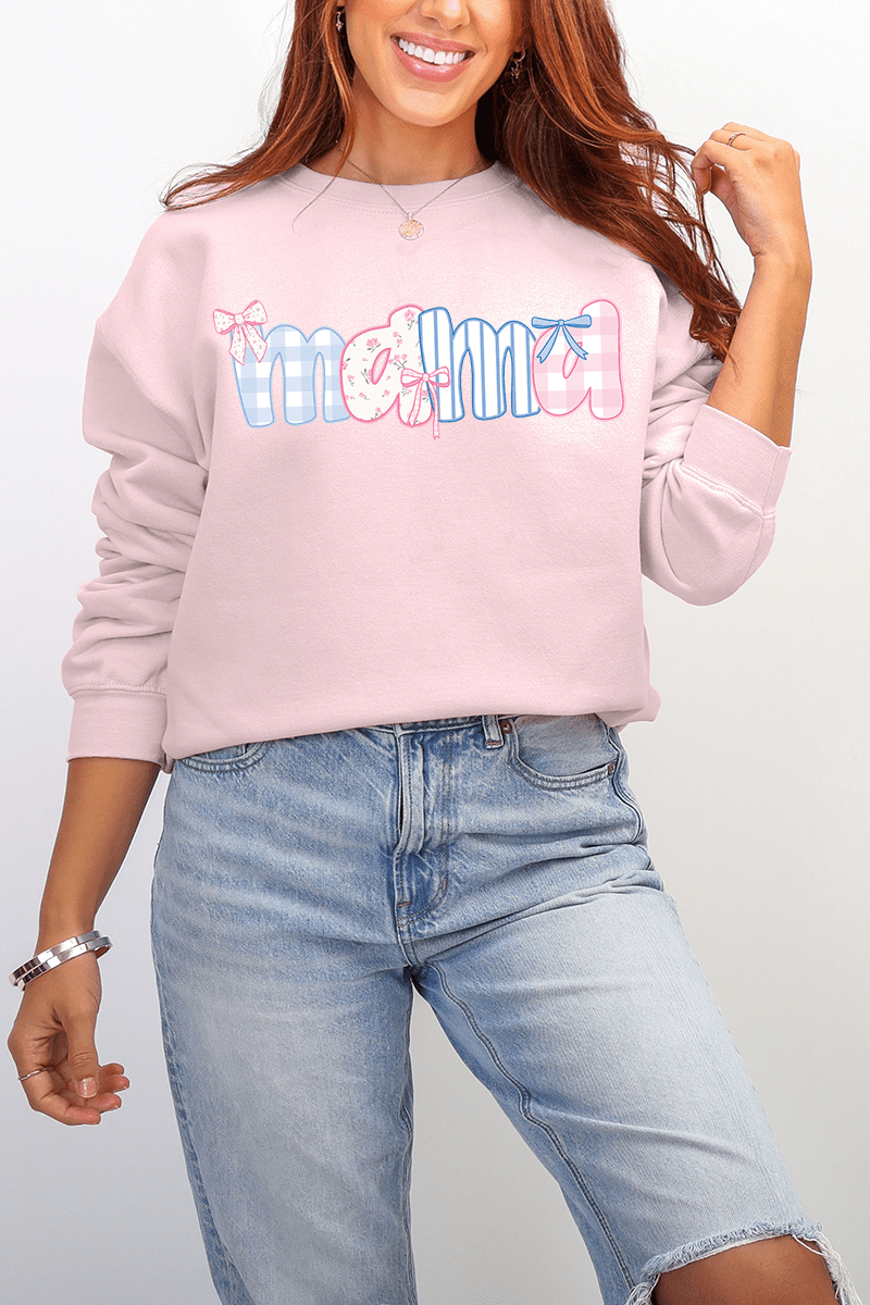 Coquette Floral Pink And Blue Mama Ecosmart Crewneck Sweatshirt - Wholesale Accessory Market