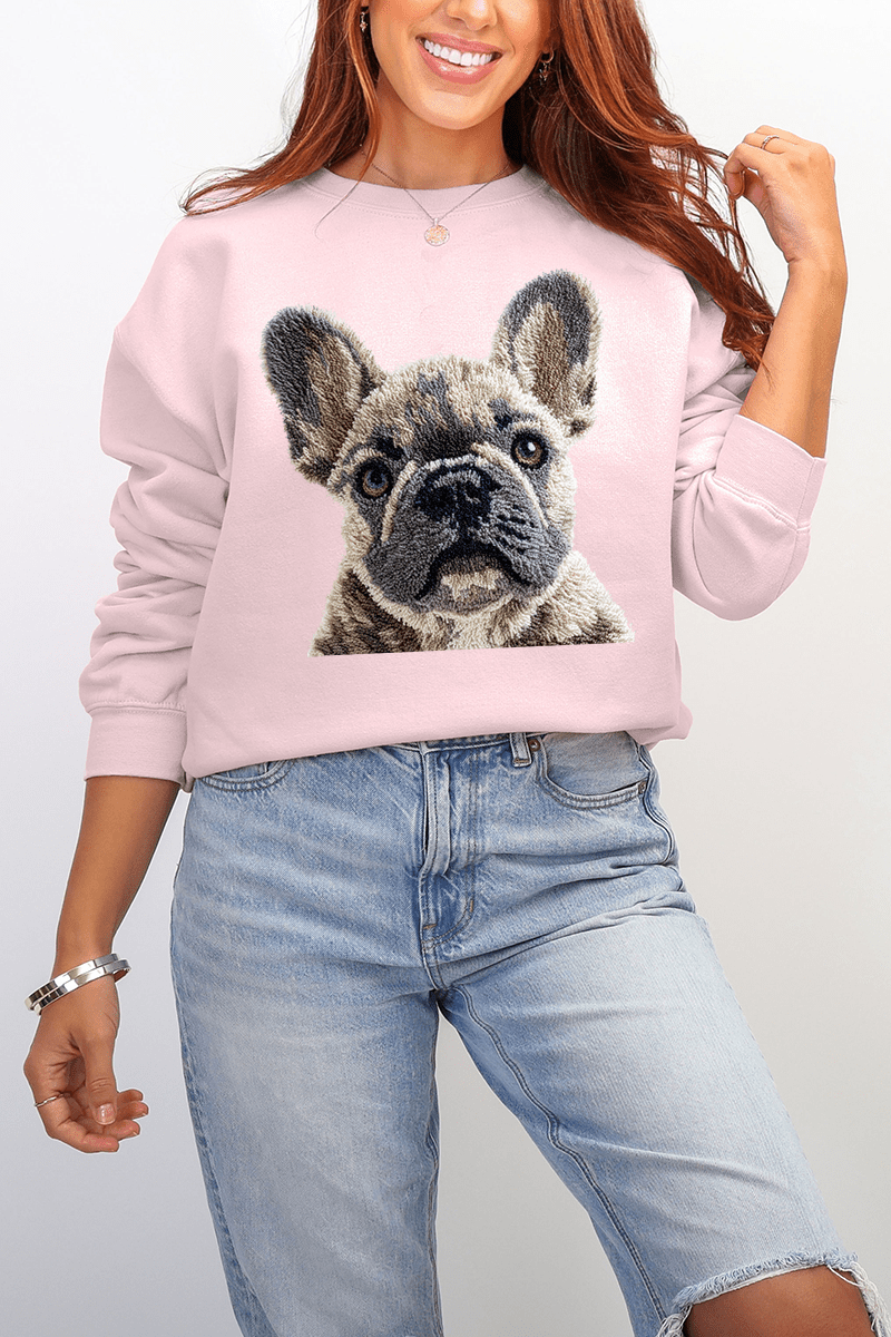 Faux Yarn French Bulldog Ecosmart Crewneck Sweatshirt - Wholesale Accessory Market