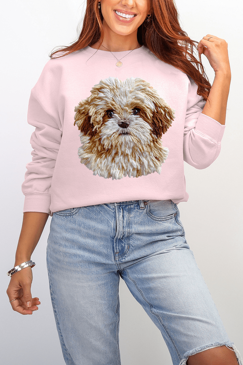 Faux Yarn Shih Tzu Ecosmart Crewneck Sweatshirt - Wholesale Accessory Market