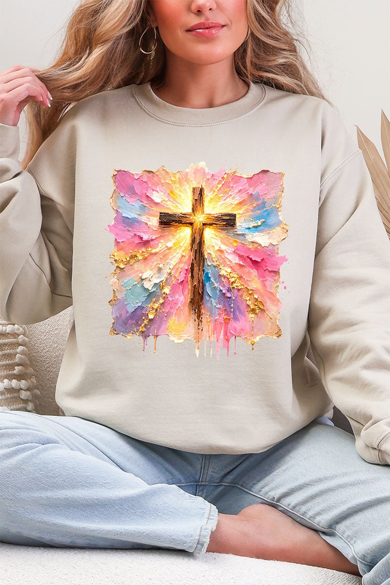 Pastel Brushstroke Cross Ecosmart Crewneck Sweatshirt - Wholesale Accessory Market