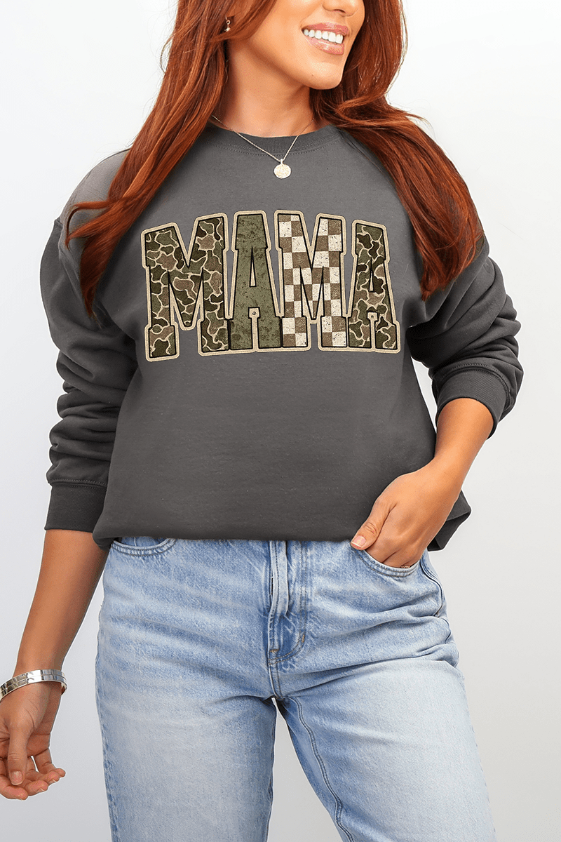 Camo Checkered Mama Ecosmart Crewneck Sweatshirt - Wholesale Accessory Market