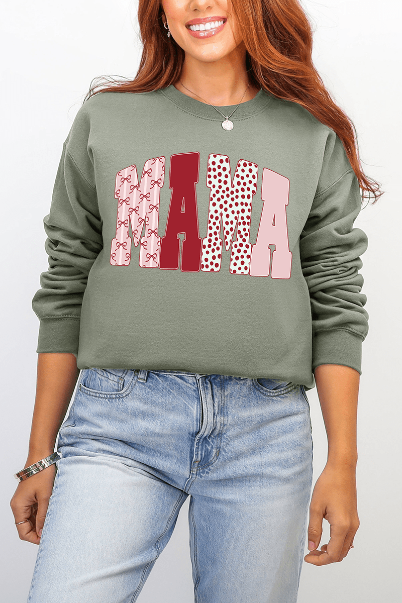 Blush And Bows Mama Faux Yarn Ecosmart Crewneck Sweatshirt - Wholesale Accessory Market